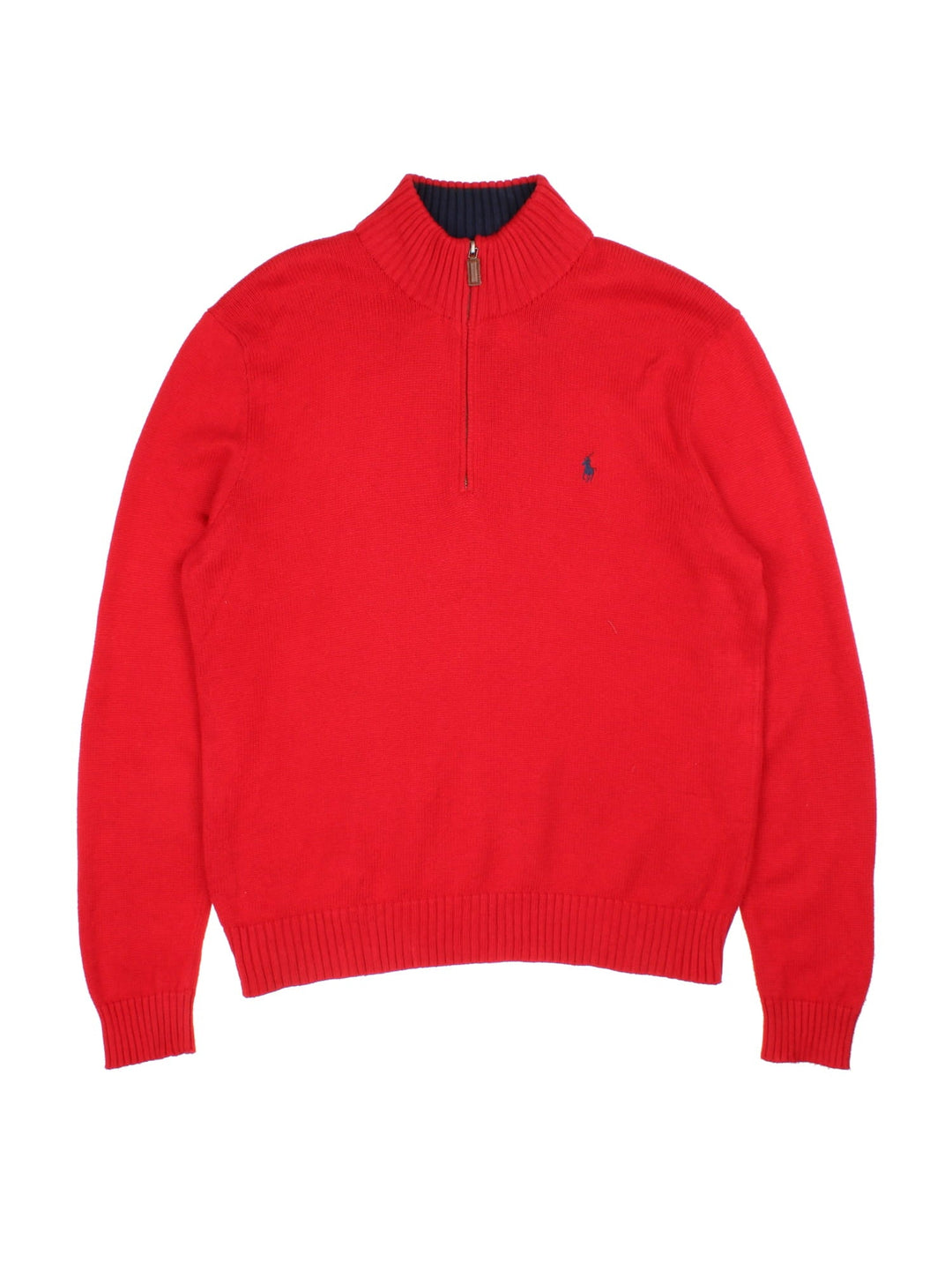 Ralph Lauren 1/4 Zip Jumper in a red colourway with classic embroidered logo on the front.