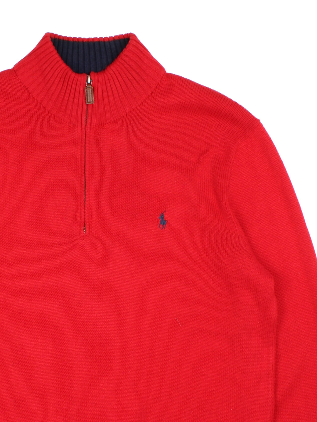 Ralph Lauren 1/4 Zip Jumper in a red colourway with classic embroidered logo on the front.