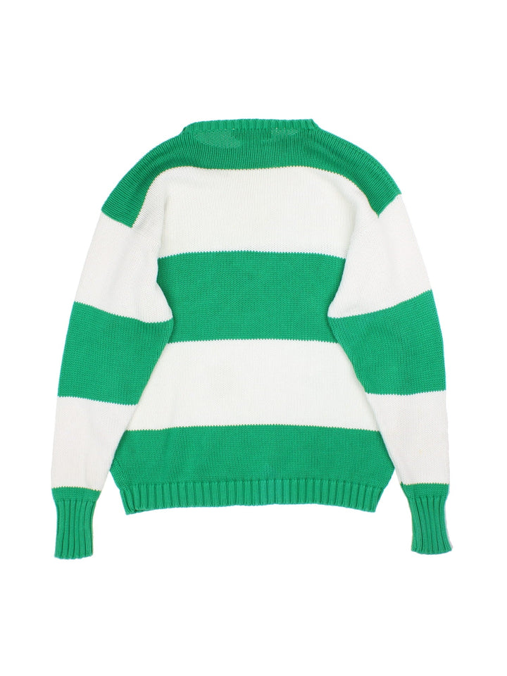 Ralph Lauren Striped jumper in a green and white colourway with cuffed hem and sleeves.