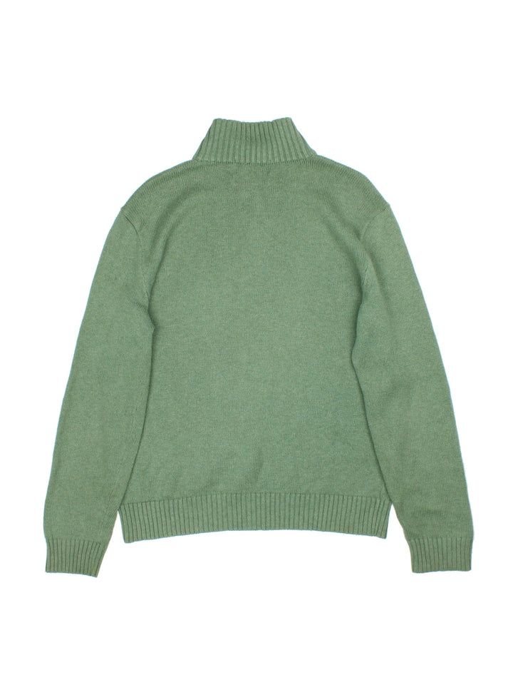 Ralph Lauren 1/4 Zip jumper in a green colourway with classic embroidered logo on the front.