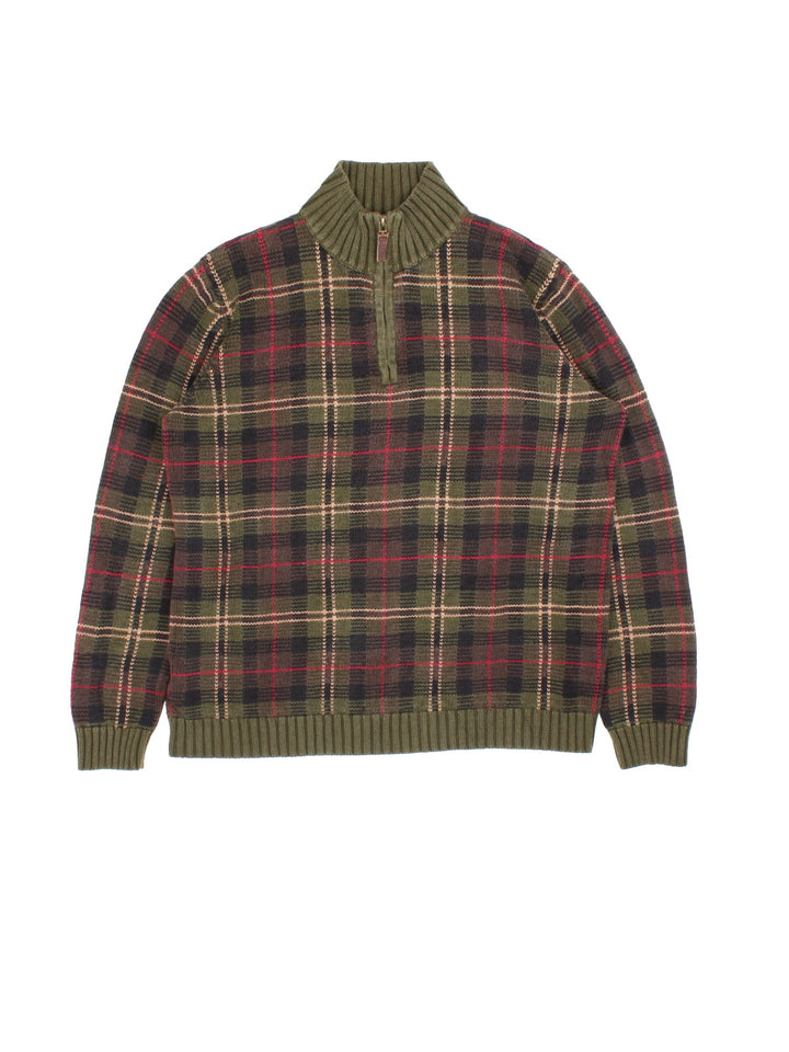 Ralph Lauren 1/4 Zip jumper in a green colourway, with a chequered pattern all over.