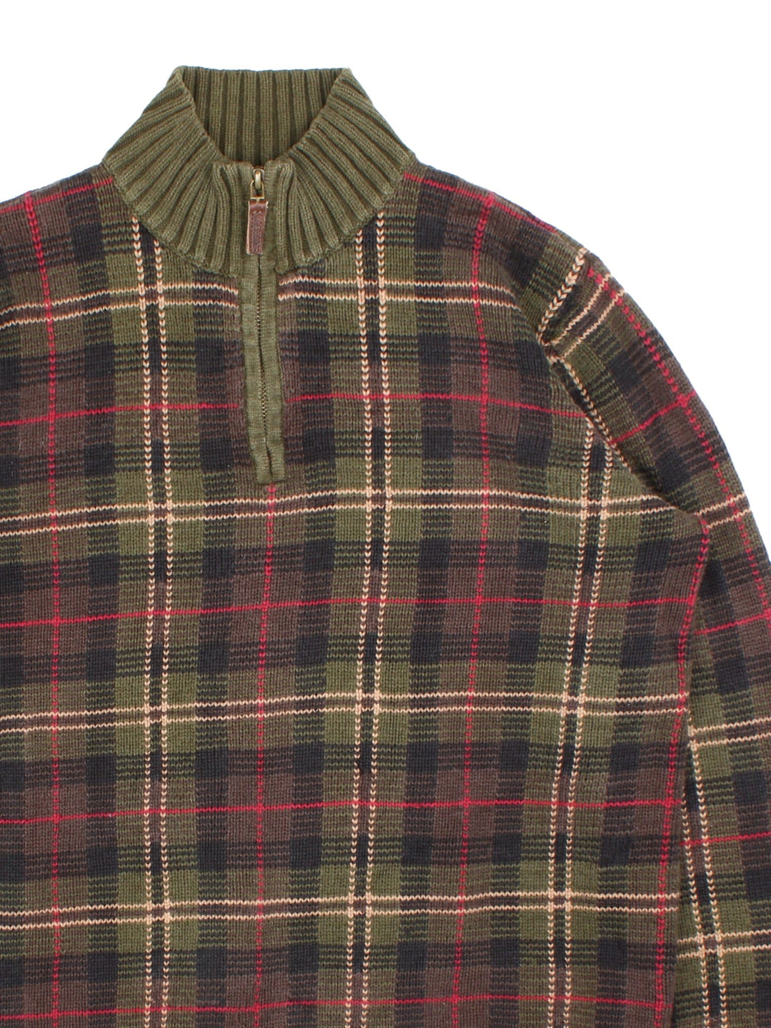 Ralph Lauren 1/4 Zip jumper in a green colourway, with a chequered pattern all over.