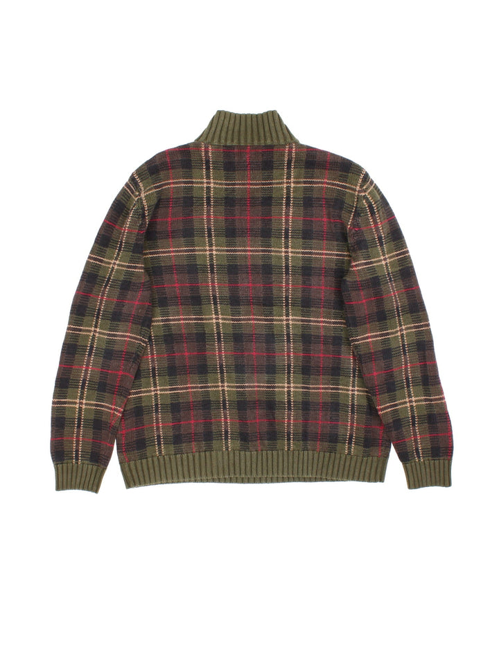 Ralph Lauren 1/4 Zip jumper in a green colourway, with a chequered pattern all over.