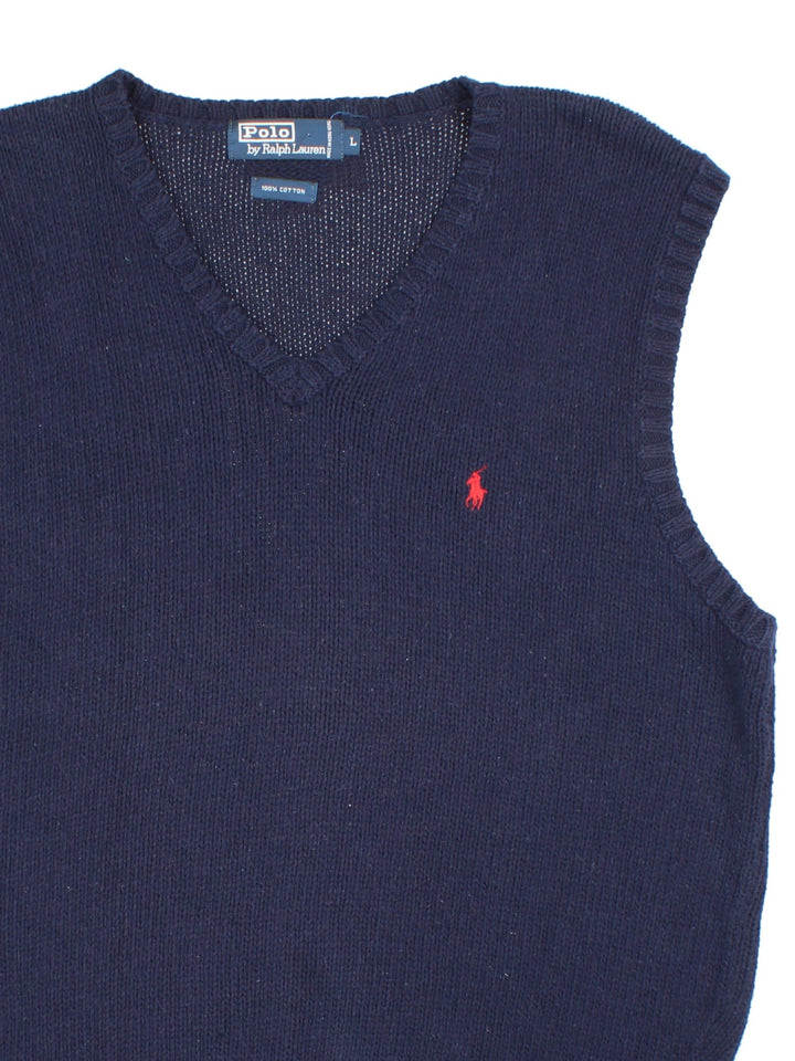 Ralph Lauren Knitted Vest in a blue colourway with classic embroidered logo on the front.