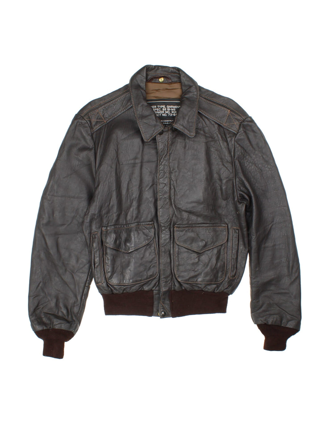 Vintage Schott Leather Bomber Jacket in a brown colourway. Full zip with double front button pocket and cuffed hem..