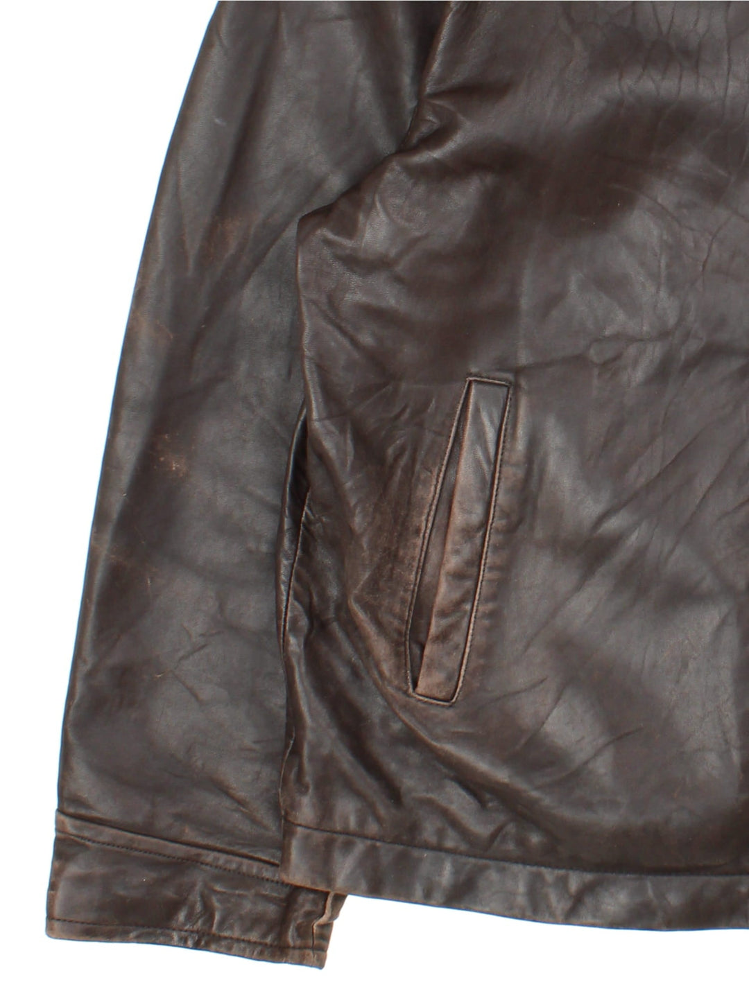 Vintage Nautica Leather Jacket in a brown colourway. Full zip up with double pocket on the front with thin fleece lining.