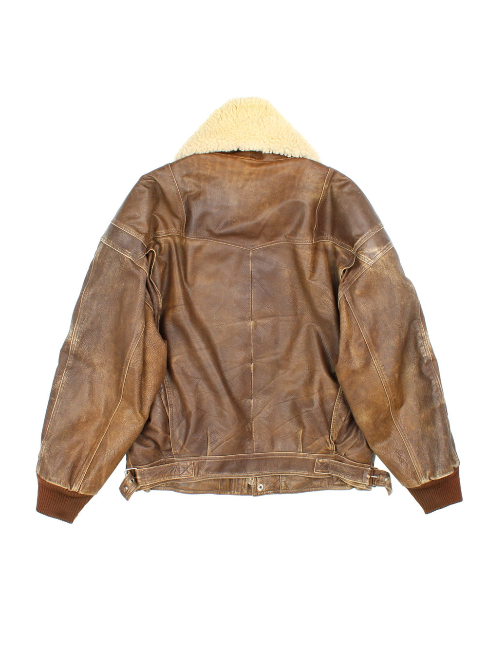 Vintage Leather Flight Bomber Jacket in a brown colourway. Full zip with button pockets on front and interior pockets, also has embroidered logo on the inside.