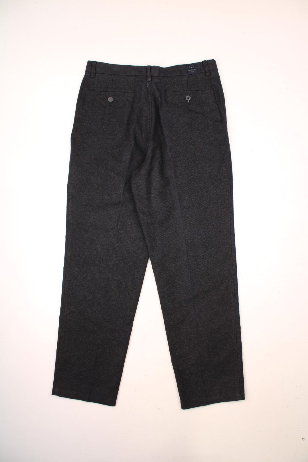 Vintage Valentino soft cotton herringbone woven trousers in a charcoal grey