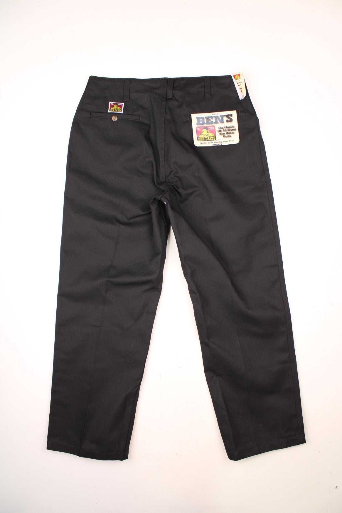 Ben Davis high waisted heavy duty cotton workwear trousers in black, style 694. Features embroidered logo on the waistband