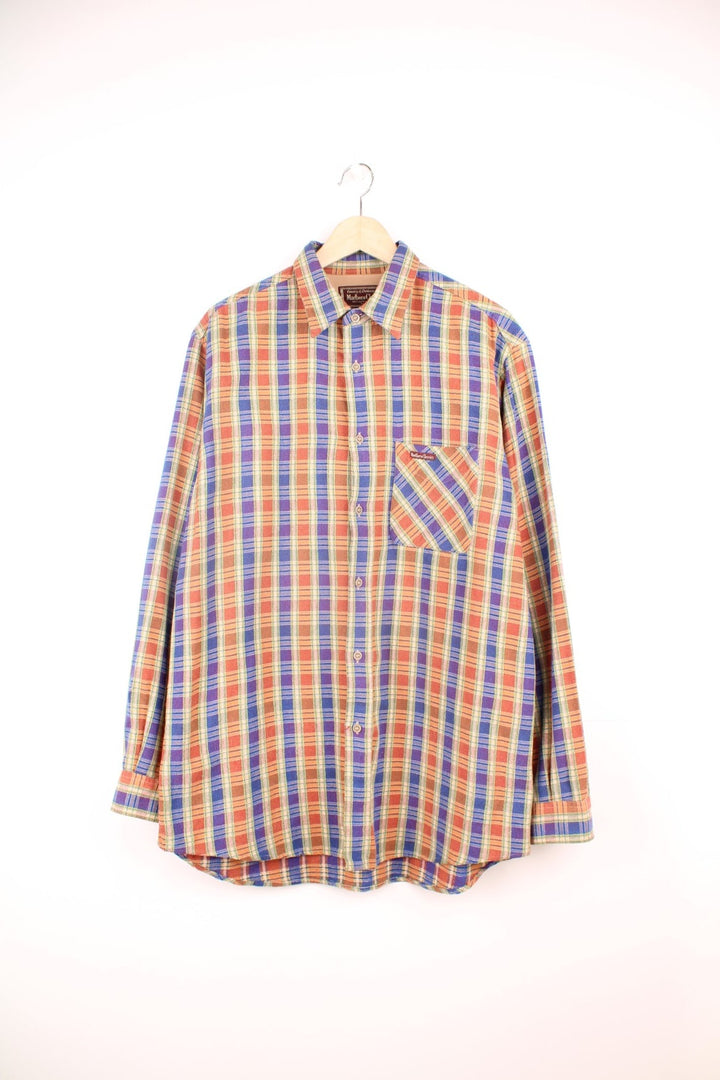 Vintage Marlboro Classics Plaid Shirt in a orange, green and blue/purple colourway, button up, has a chest pockets with the logo embroidered on it.