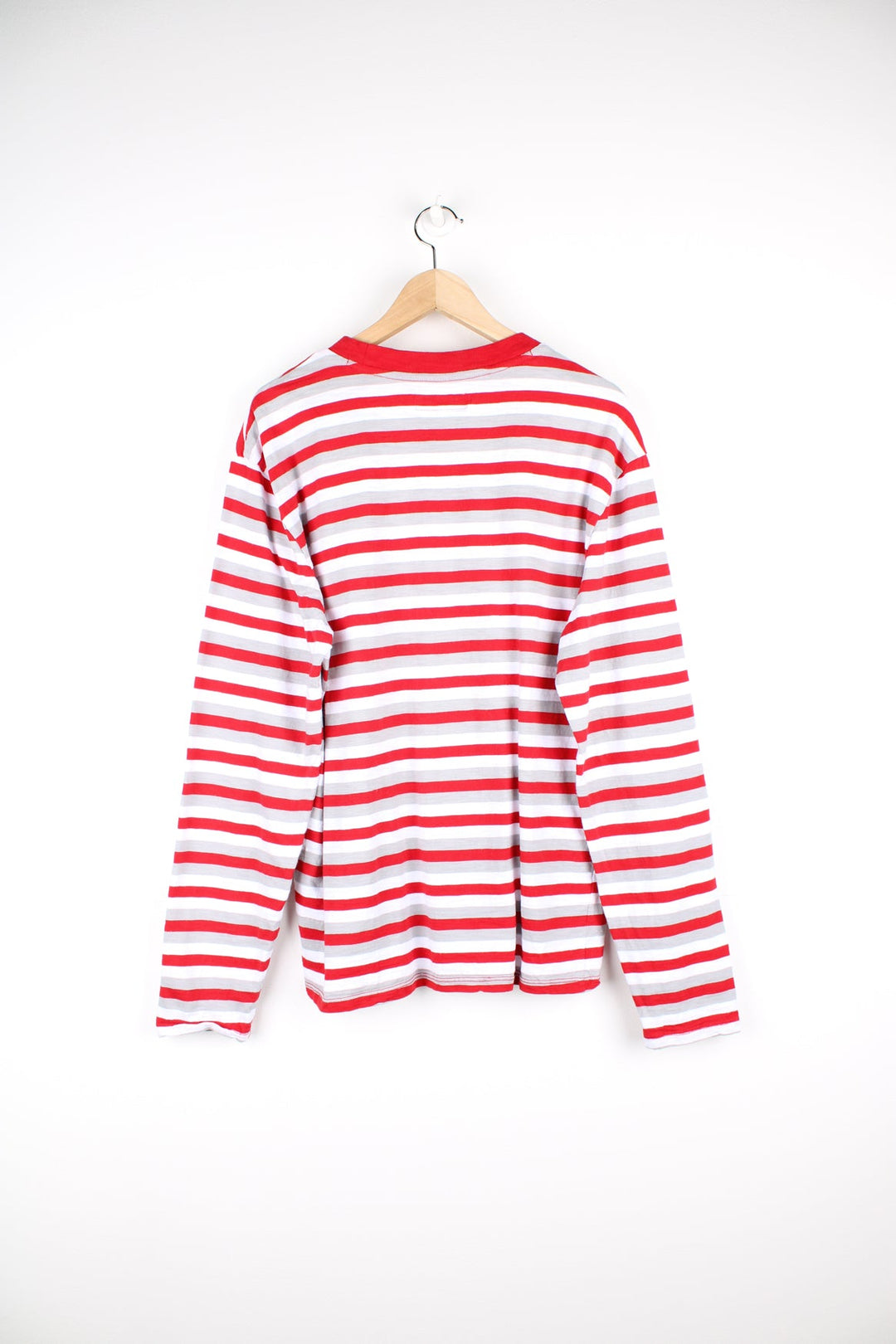 Guess Originals ASAP Rocky striped long-sleeved T-Shirt in red, grey and white. Features embroidered logo on the chest.