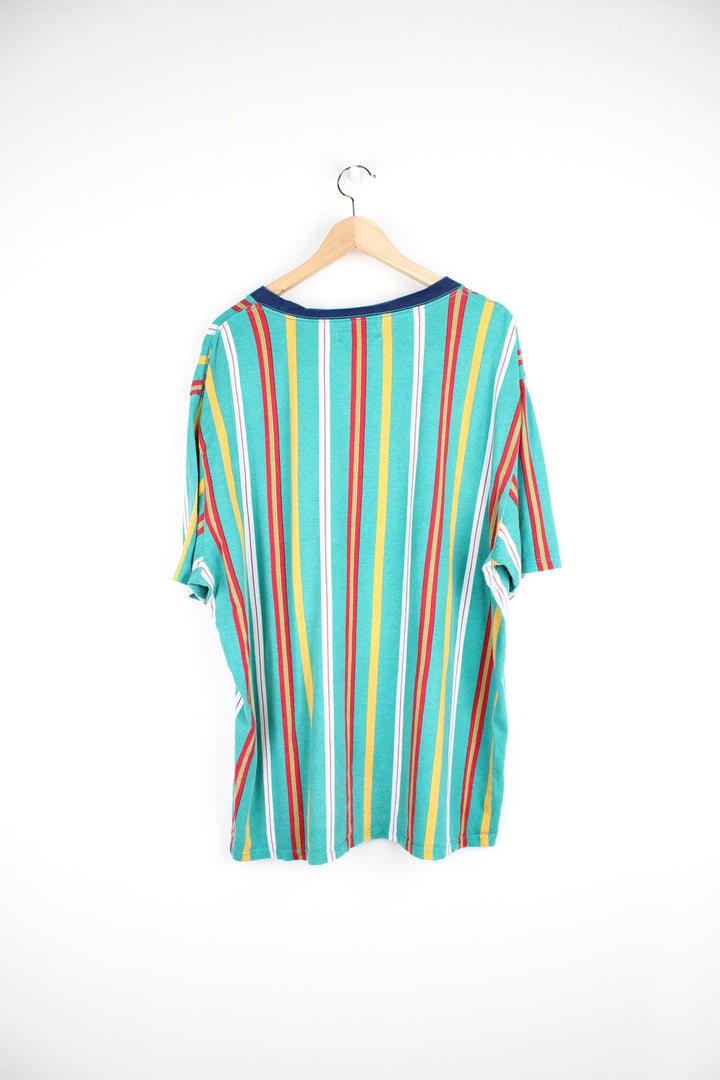 Guess Originals Los Angeles striped T-Shirt in green, yellow and red. Features embroidered logo across the chest.