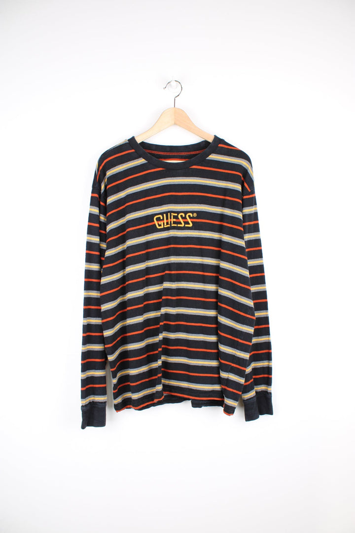 Vintage Guess Originals long sleeved T-Shirt in black, yellow and red. Features embroidered logo across the chest.