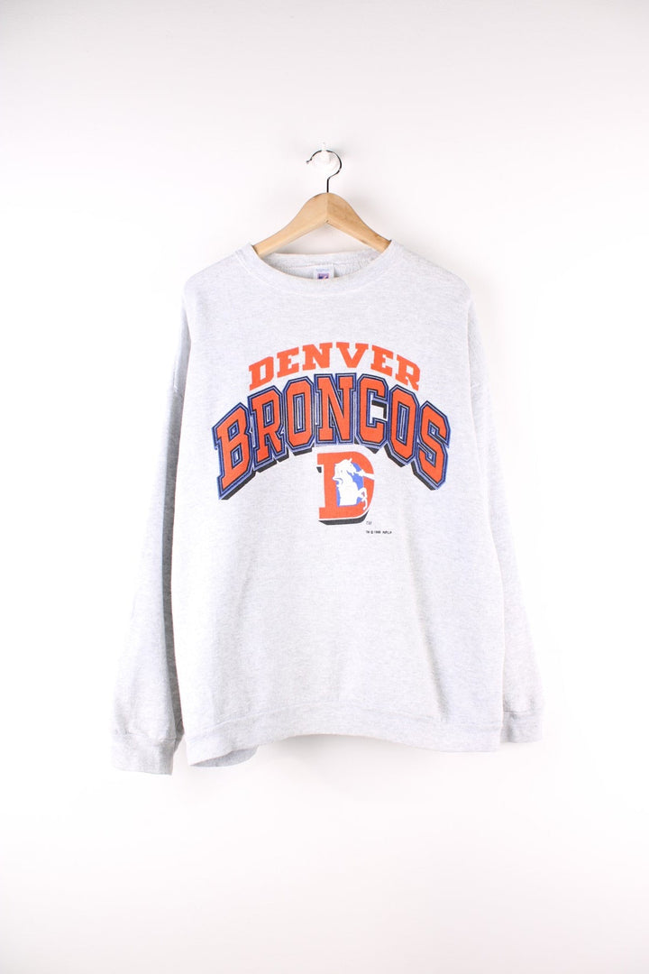 Vintage 1995 Denver Broncos NFL Sweatshirt in a grey colourway with the logo and spell out printed on the front.