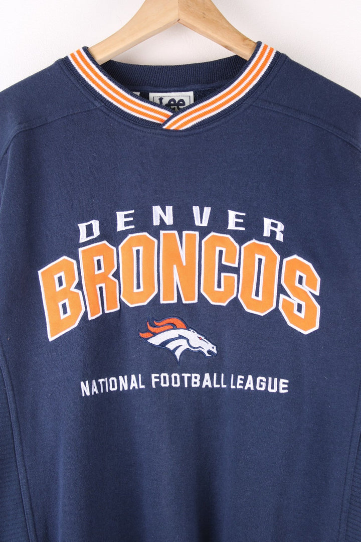 Denver Bronocs NFL Reebok Sweatshirt in a blue colourway with the logo and spell out embroidered on the front.