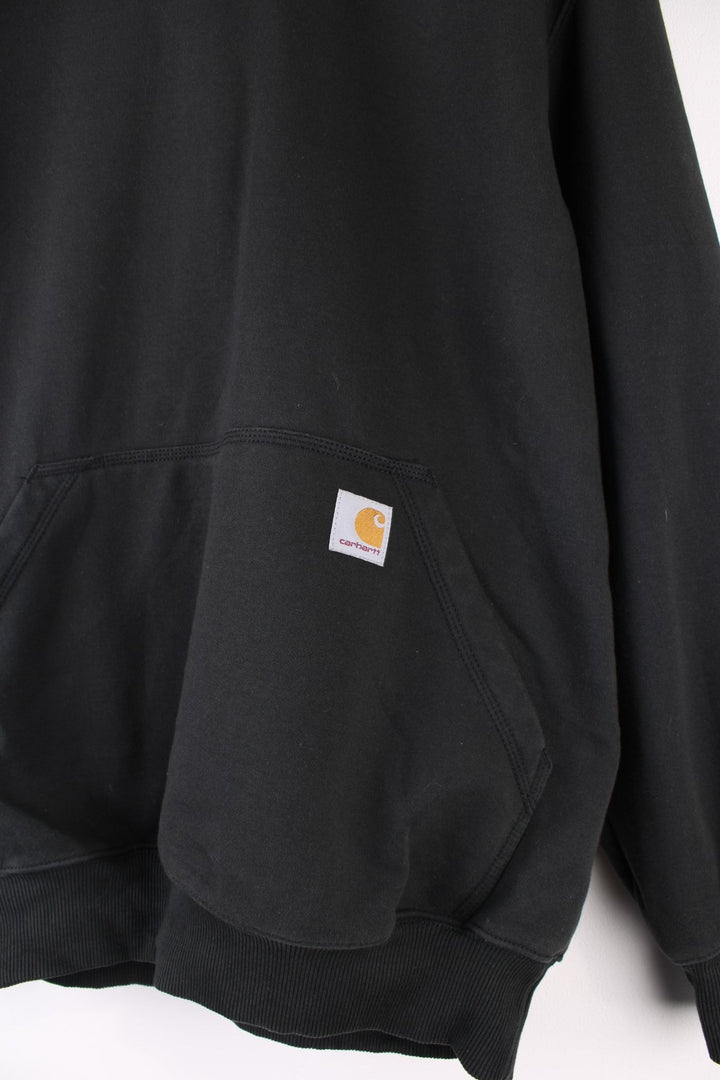 Carhartt Hoodie in a black colourway with the logo embroidered on the front pocket.