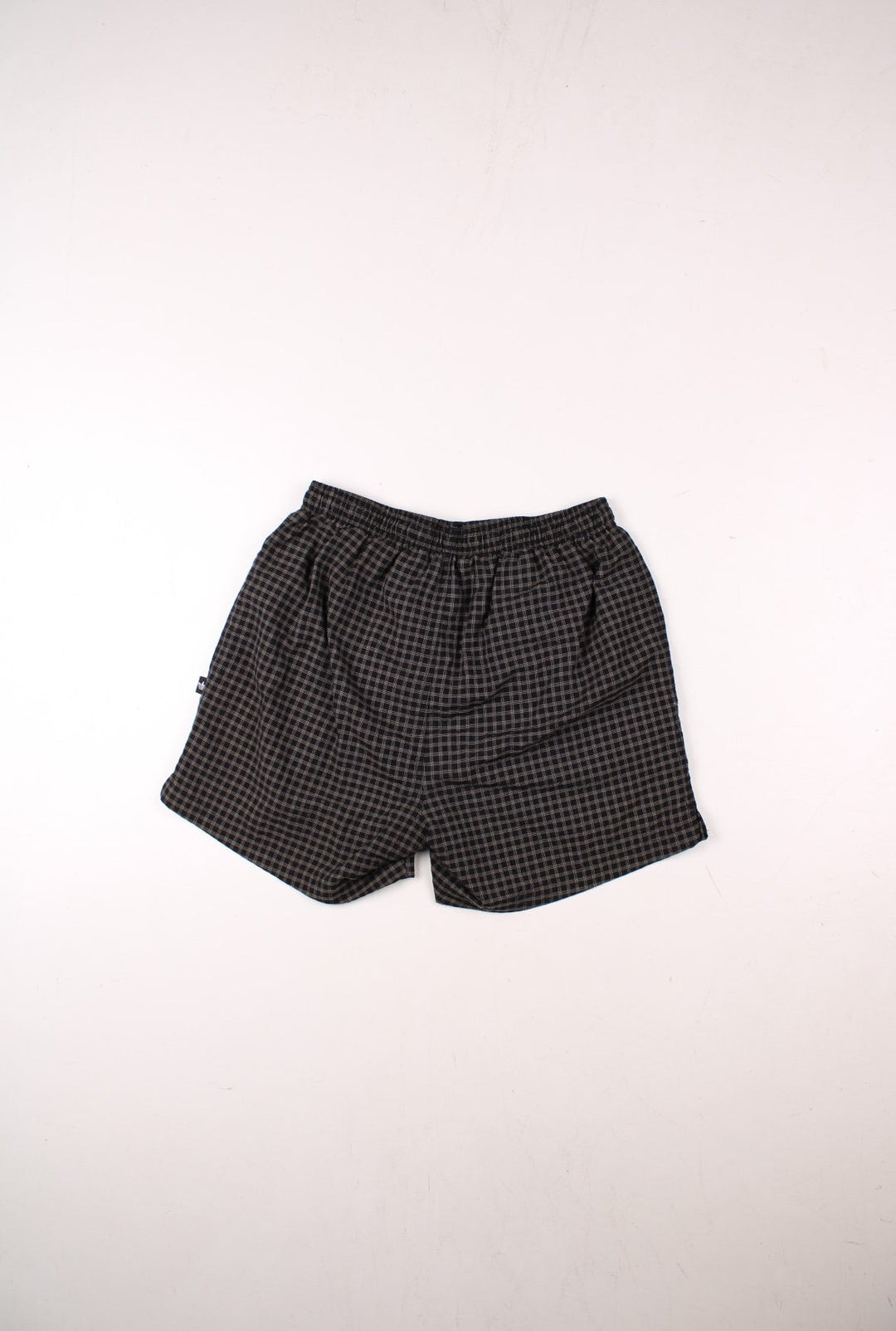 Adidas check shorts in black with an elasticated waist and embroidered trefoil logo.