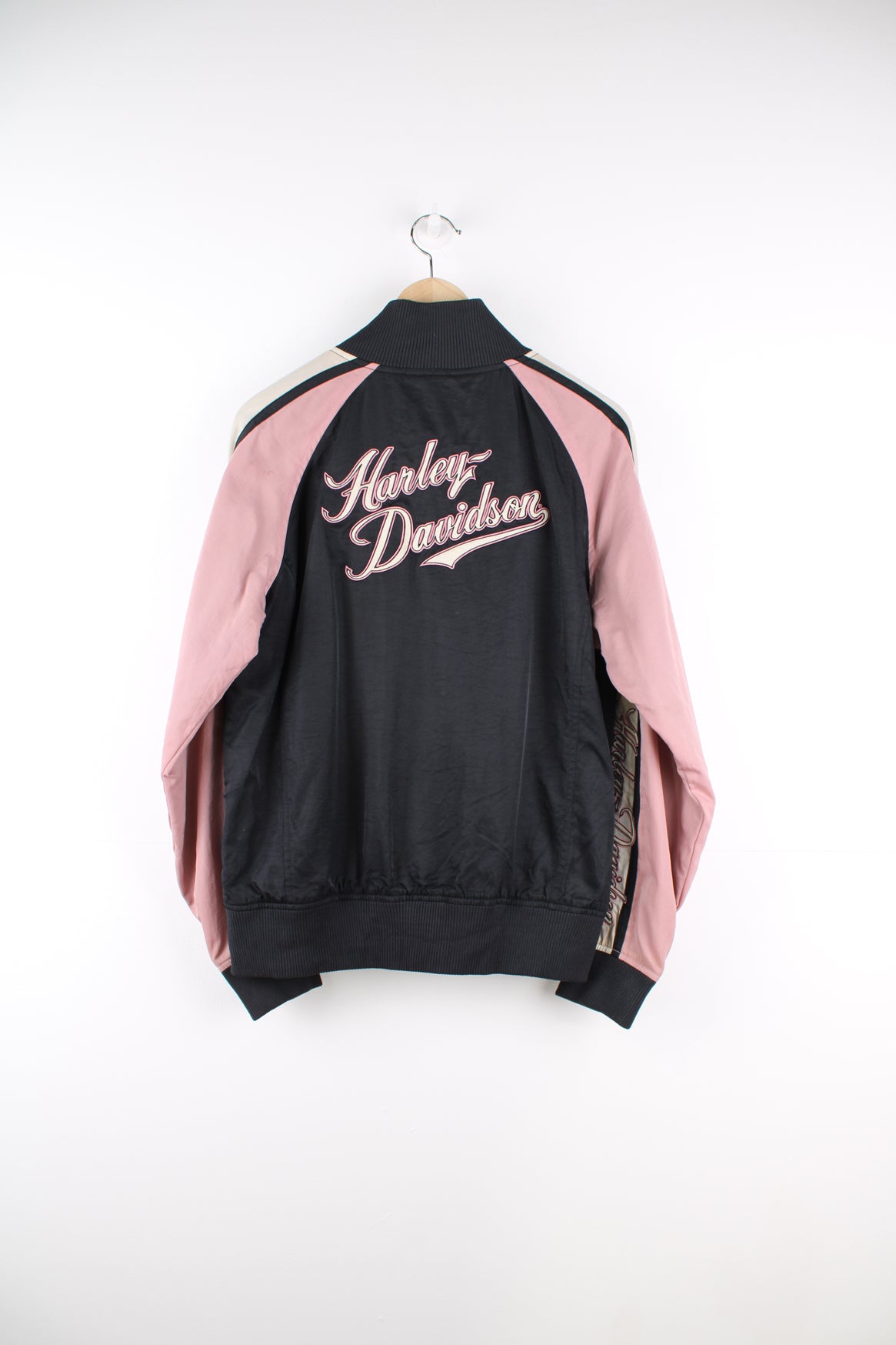 Harley-Davidson black and pink nylon zip through jacket with embroidered &