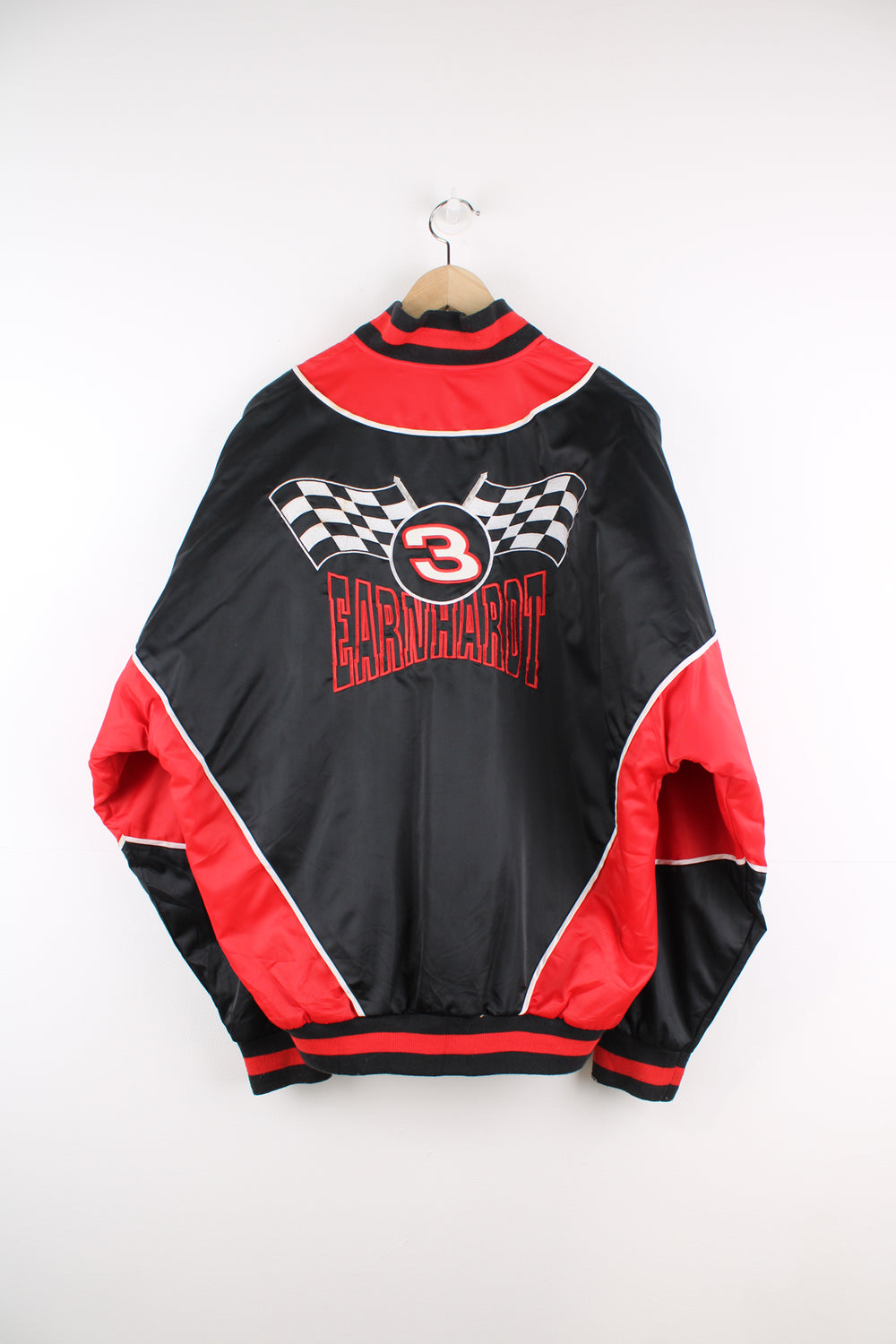 NASCAR's Dale Earnhardt #3 'Intimidator' red and black racing jacket, features embroidered spell-out details  