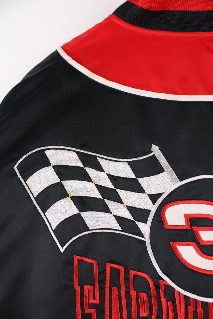 NASCAR's Dale Earnhardt #3 'Intimidator' red and black racing jacket, features embroidered spell-out details  