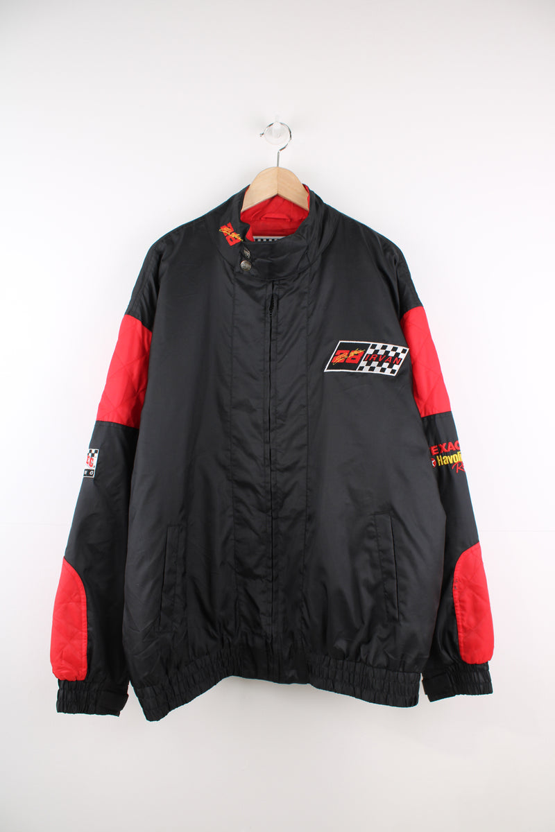 Vintage 90s Ernie Irvin nylon racing jacket by Nutmeg with Texaco Havoline branding on the sleeve and embroidered spell-out detail on the back 