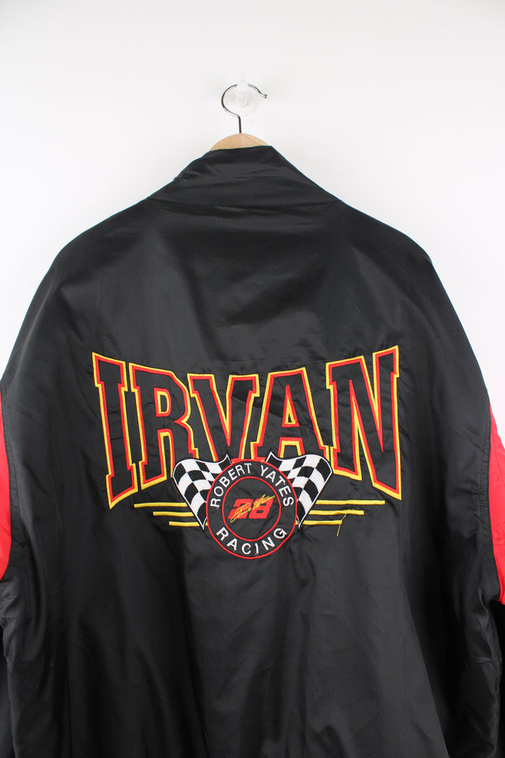 Vintage 90s Ernie Irvin nylon racing jacket by Nutmeg with Texaco Havoline branding on the sleeve and embroidered spell-out detail on the back 