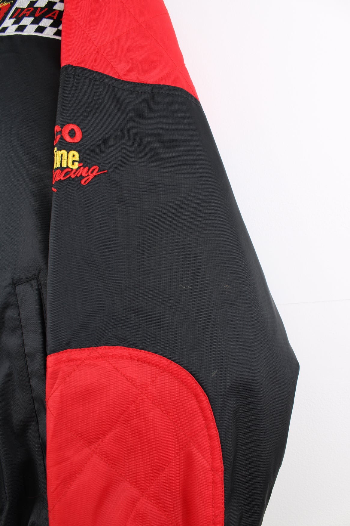 Vintage 90s Ernie Irvin nylon racing jacket by Nutmeg with Texaco Havoline branding on the sleeve and embroidered spell-out detail on the back 