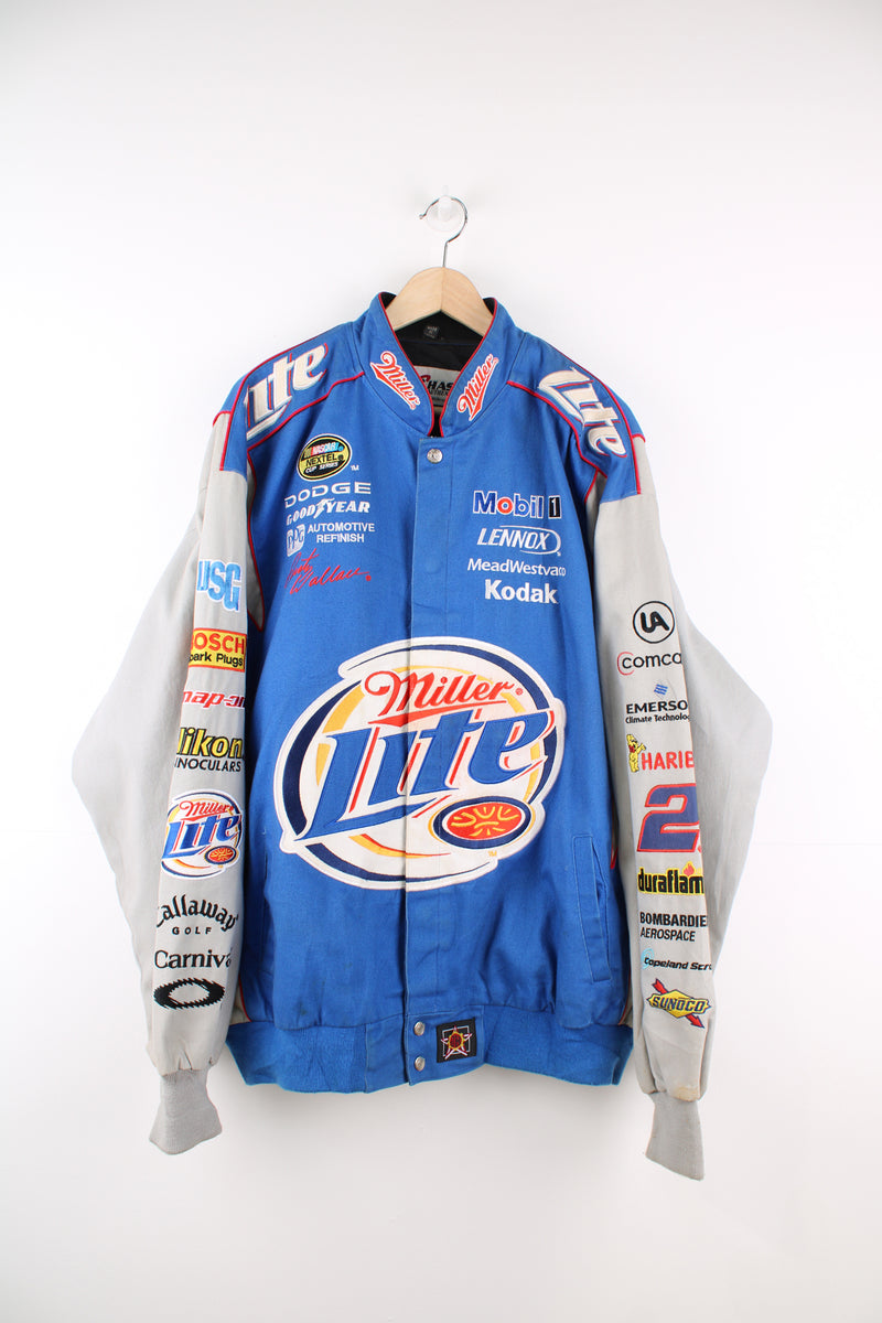 Vintage Rusty Wallace #2 Miller Lite sponsored cotton button up NASCAR jacket by Chase Authentic's