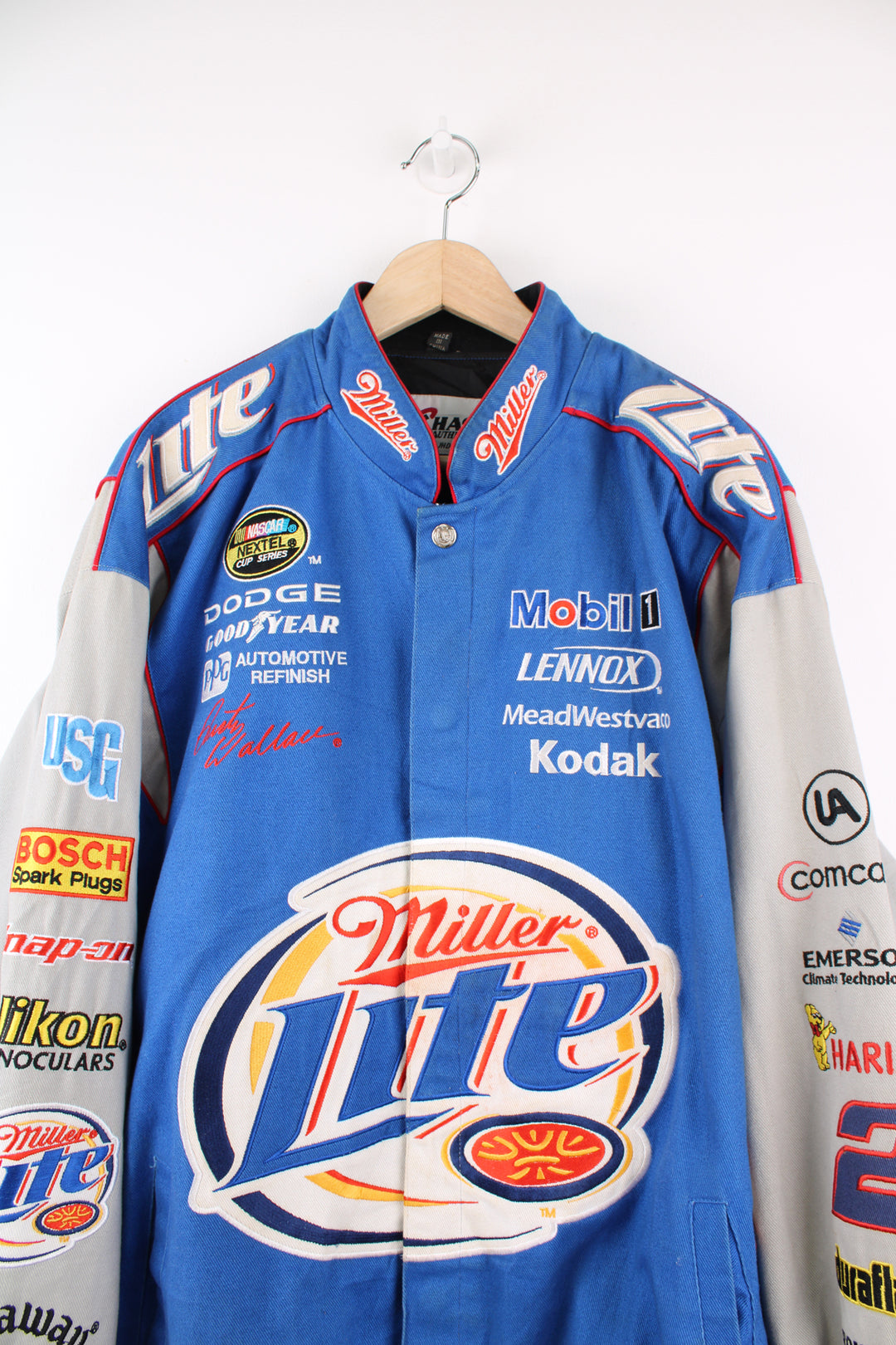 Vintage Rusty Wallace #2 Miller Lite sponsored cotton button up NASCAR jacket by Chase Authentic's