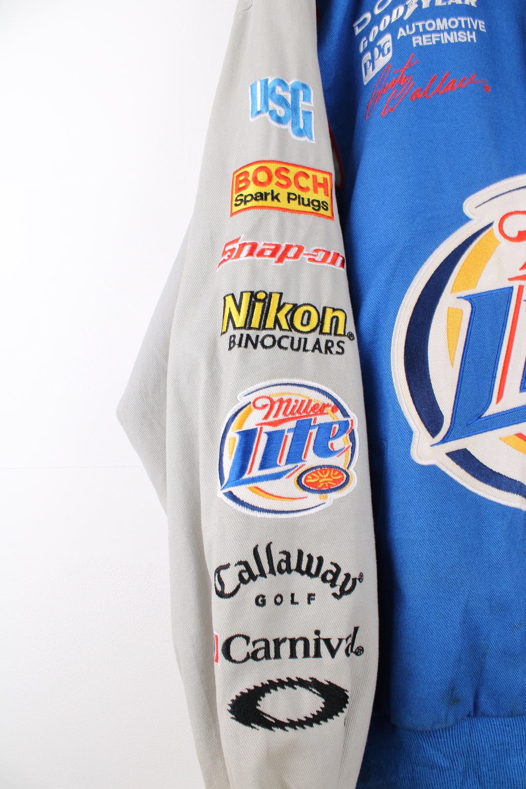 Vintage Rusty Wallace #2 Miller Lite sponsored cotton button up NASCAR jacket by Chase Authentic's