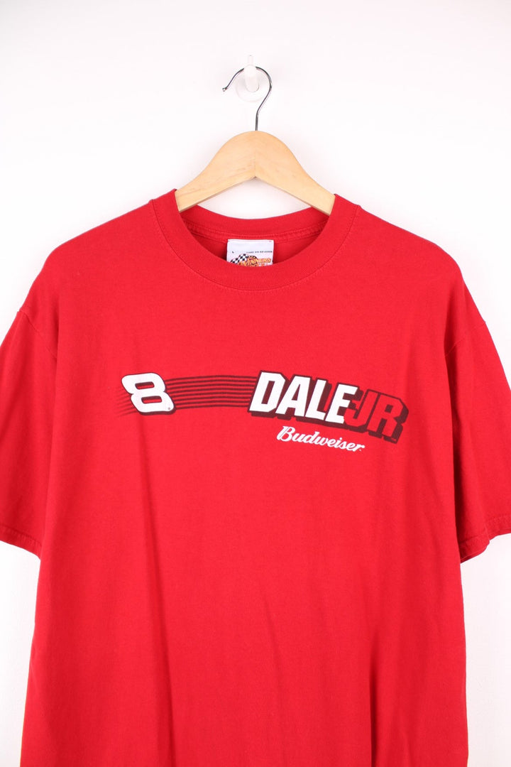 Winners Circle, Dale Earnhardt Jr Budweiser T-Shirt with print across the chest and graphic print on the back.