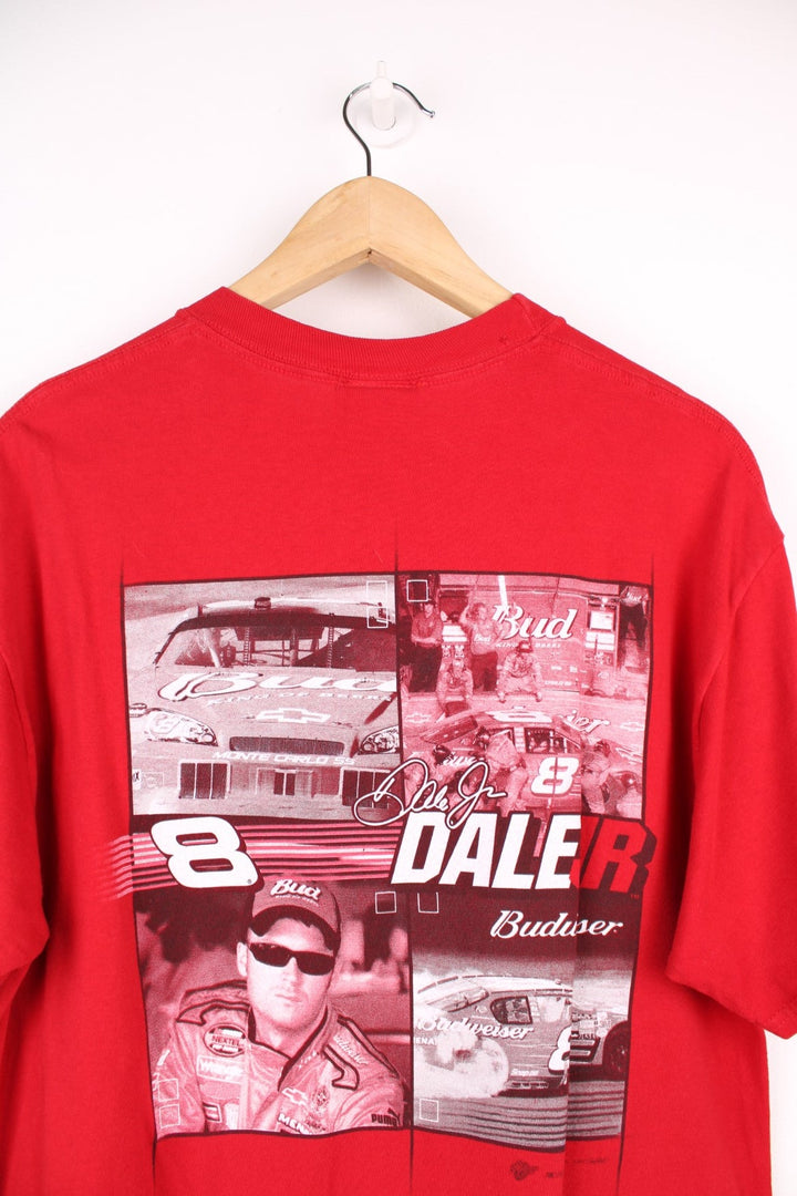 Winners Circle, Dale Earnhardt Jr Budweiser T-Shirt with print across the chest and graphic print on the back.