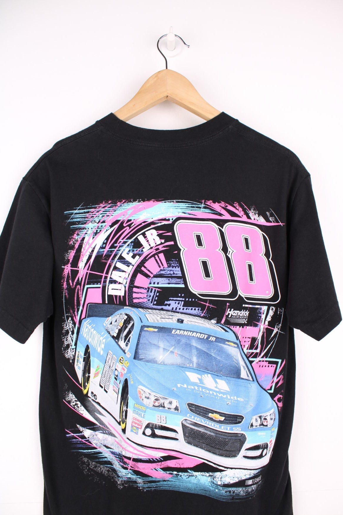 Dale Earnhardt Jr NASCAR T-Shirt in black with pink printed "88" on the chest and large graphic print on the back.