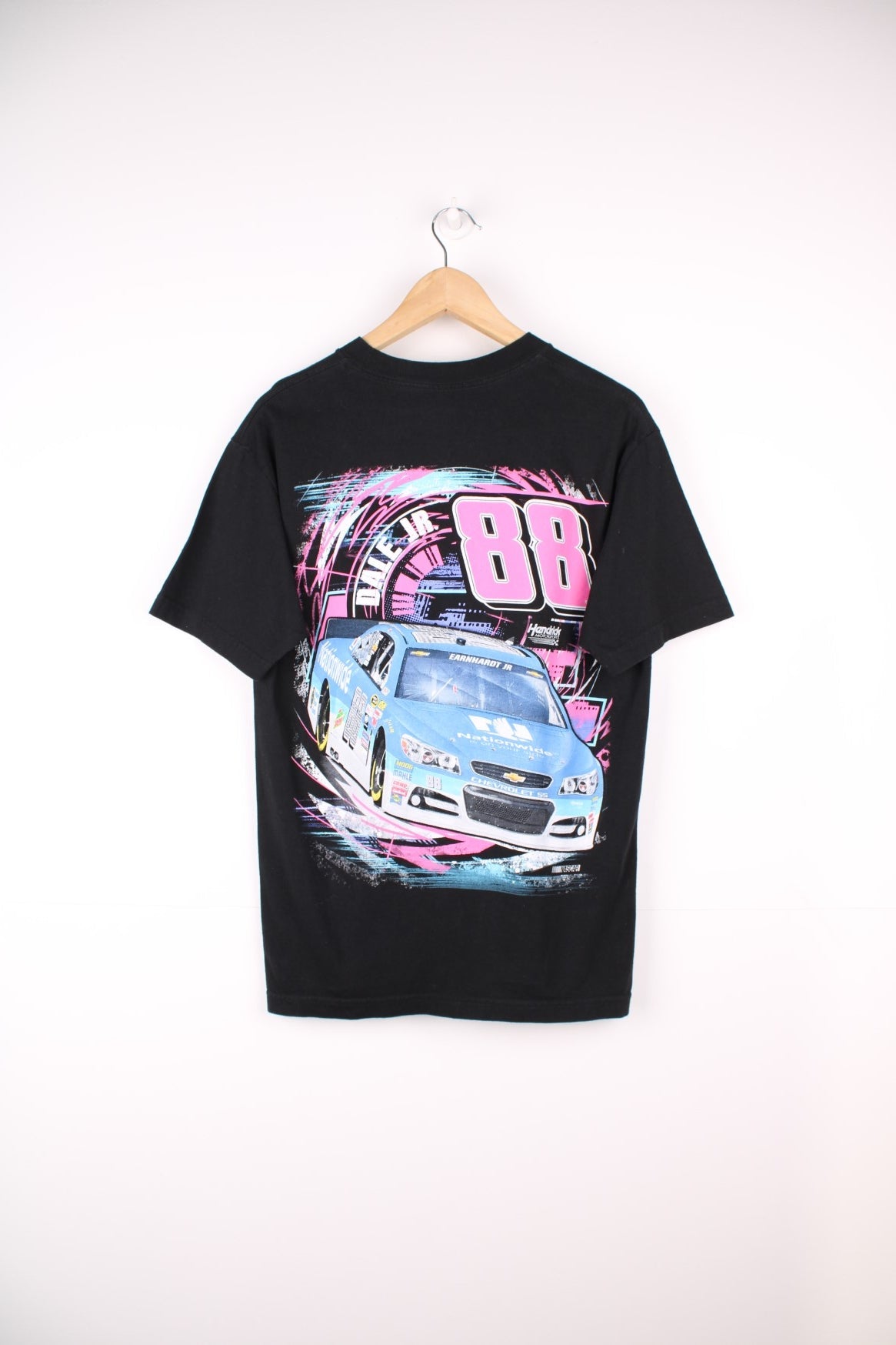 Dale Earnhardt Jr NASCAR T-Shirt in black with pink printed "88" on the chest and large graphic print on the back.