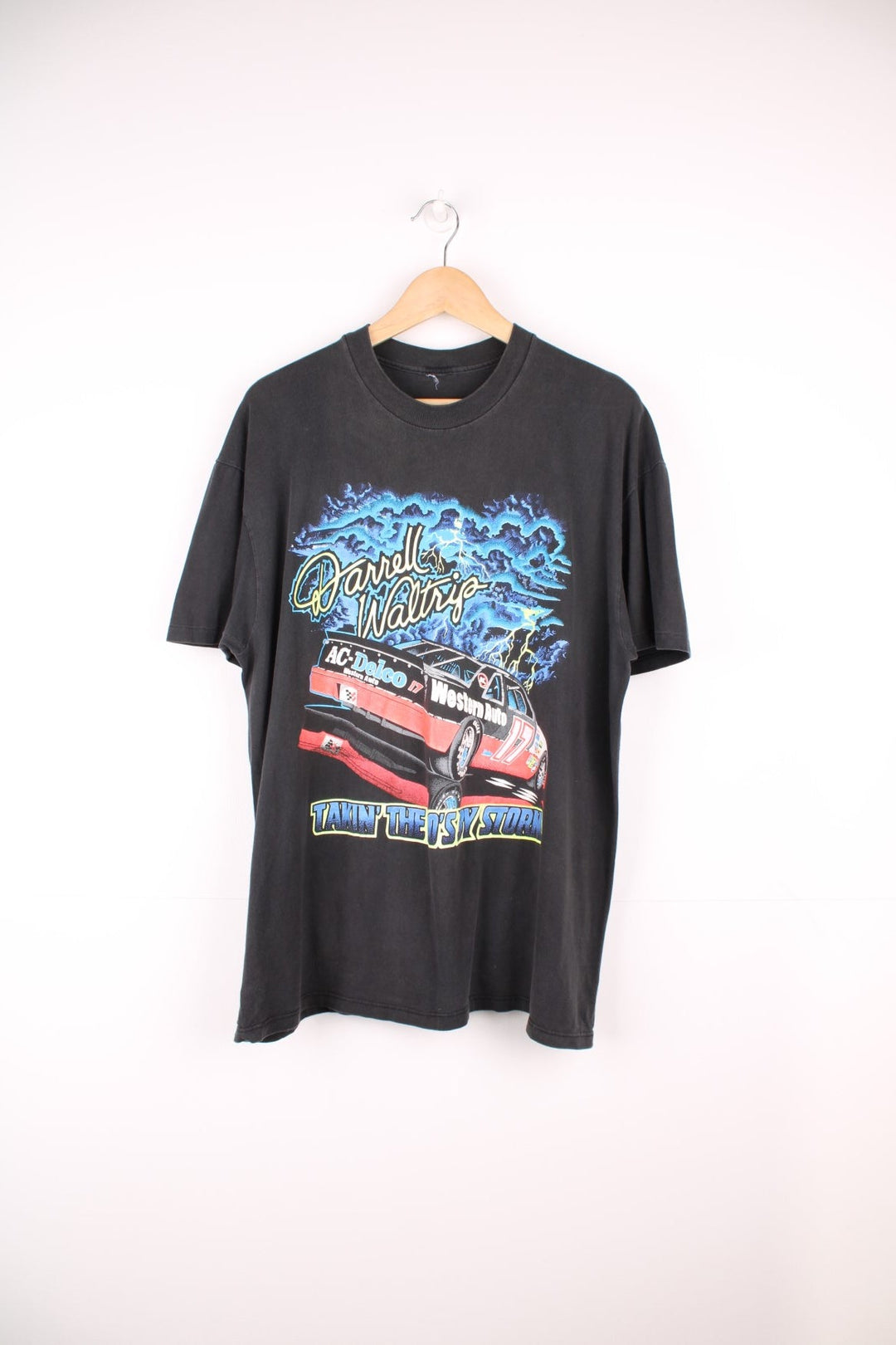 Vintage Darrell Waltrip "Takin' The 90's by Storm" single stitch T-Shirt with large graphic print.