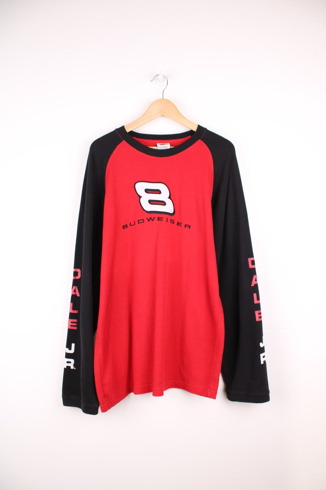 Winners Circle, Dale Earnhardt Jr, Budweiser long sleeved top in black and red.