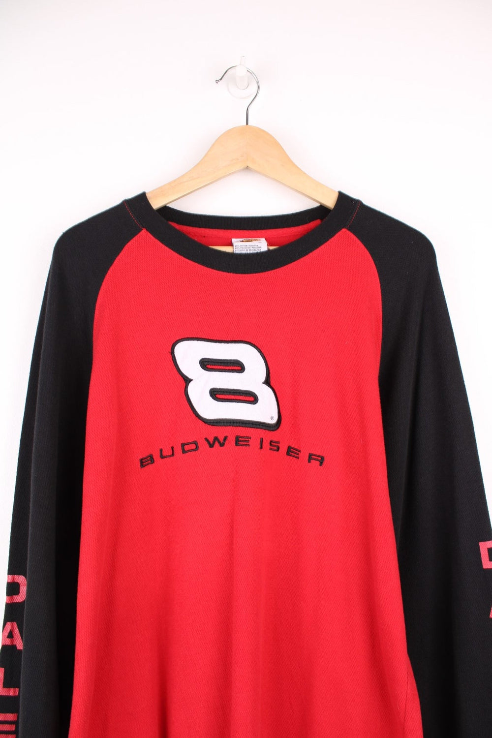 Winners Circle, Dale Earnhardt Jr, Budweiser long sleeved top in black and red.