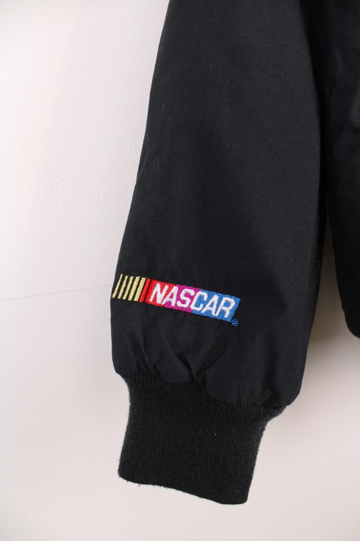 Vintage Bobby Labonte 18, zip through NASCAR jacket in black and green by Chase Authentics. 