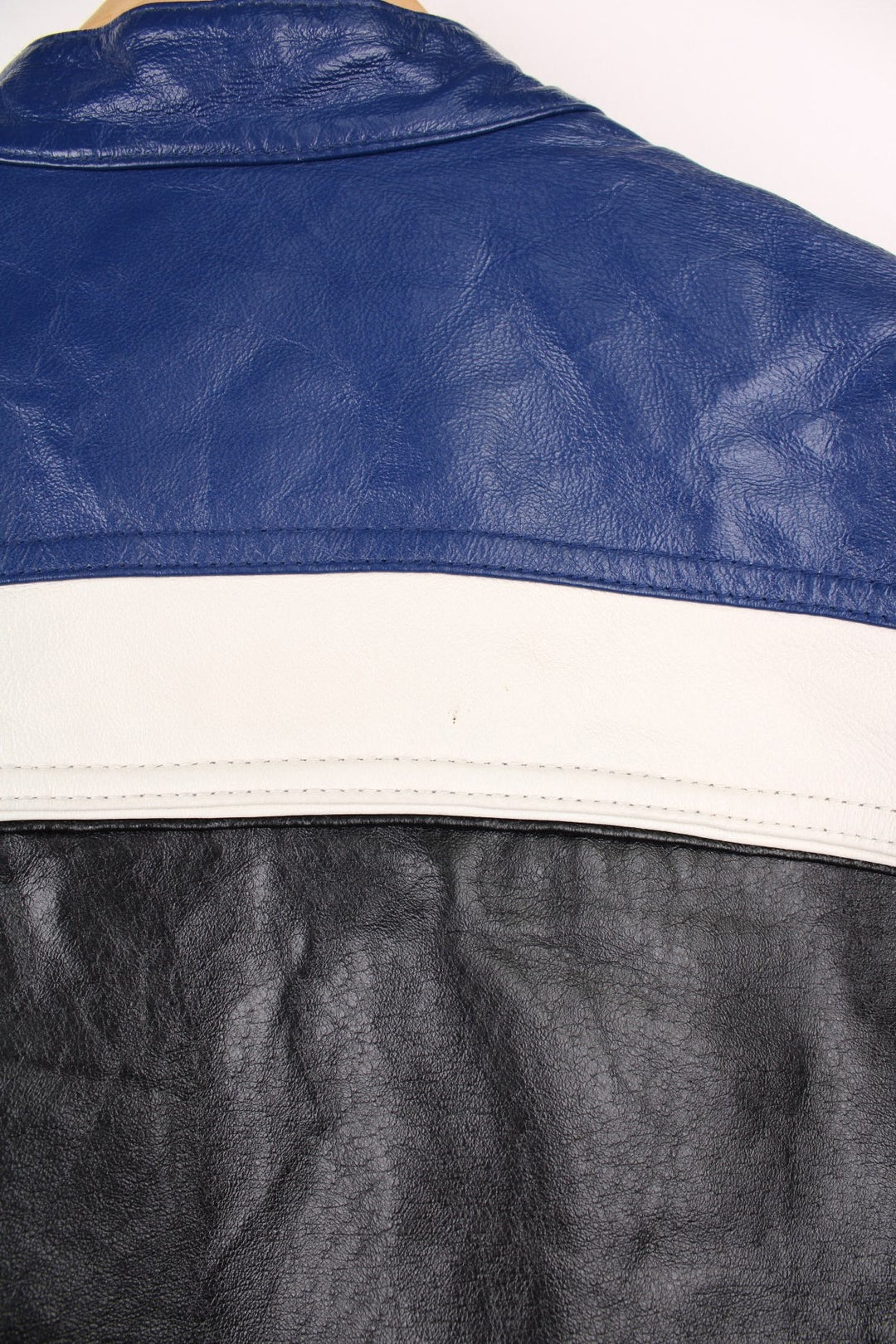 M.Julian Wilsons Leather zip through biker/racer jacket in black, white and blue.