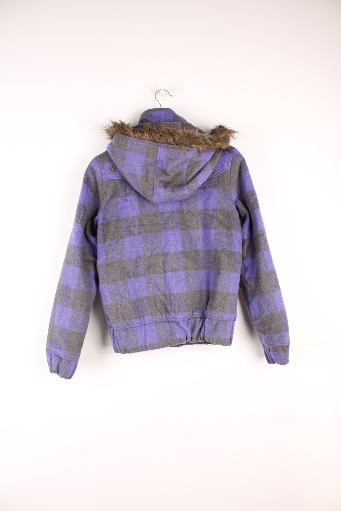 Billabong purple and grey jacket with embroidered logo on the chest and removable hood.