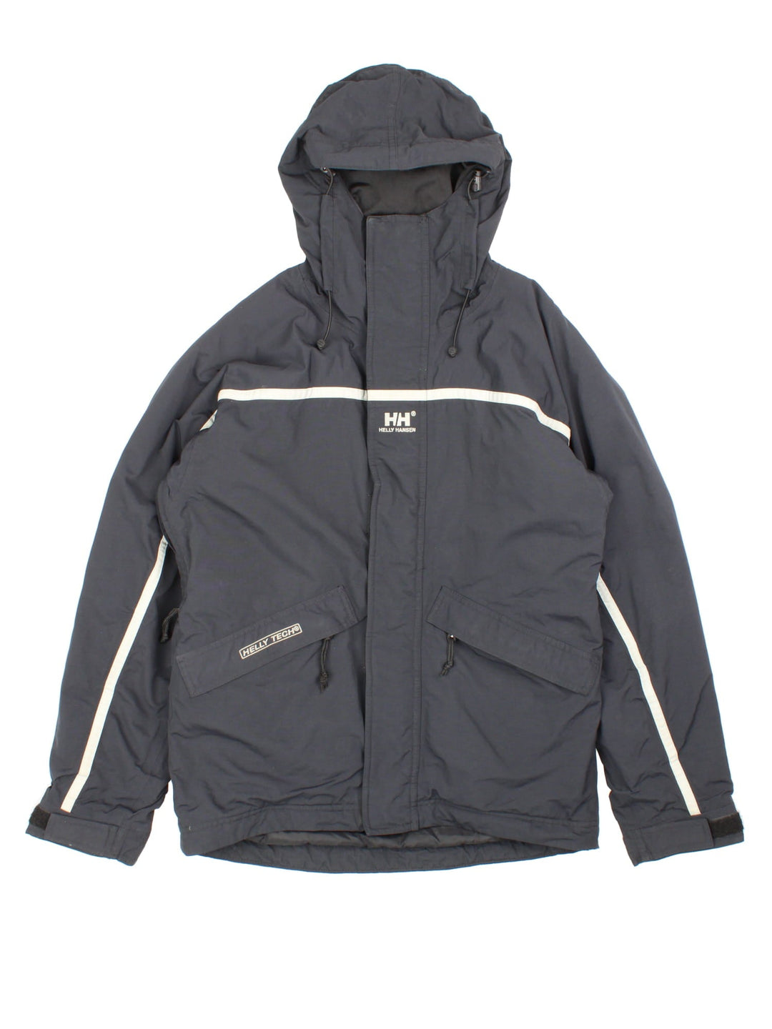 Helly Hansen Tech Jacket in a black colourway. Grey detail along arms, across chest and back.Ski lining on the interior with zip pockets and drawstring hood. Has a small logo on front and pocket.