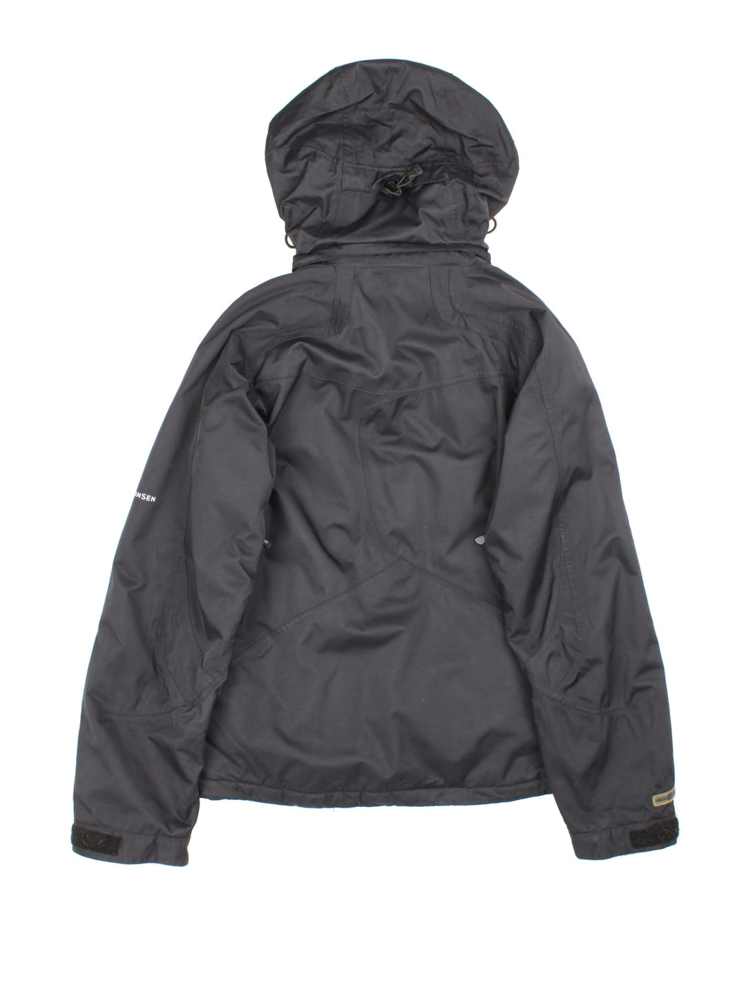 Helly Hansen Jacket in a black colourway. Multiple pockets on front, sides and inside. Drawstring hood and has the small logo embroidered on the sleeve and on the front.