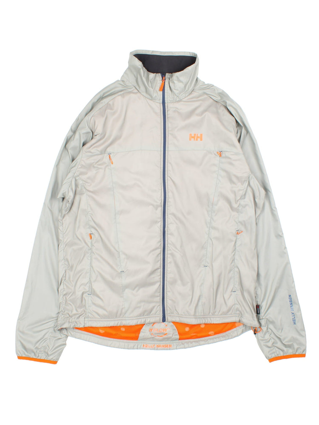 Helly Hansen Flow Jacket in a grey colourway. Multiple zip pockets and mesh interior lining, and has the brand logo on the front.