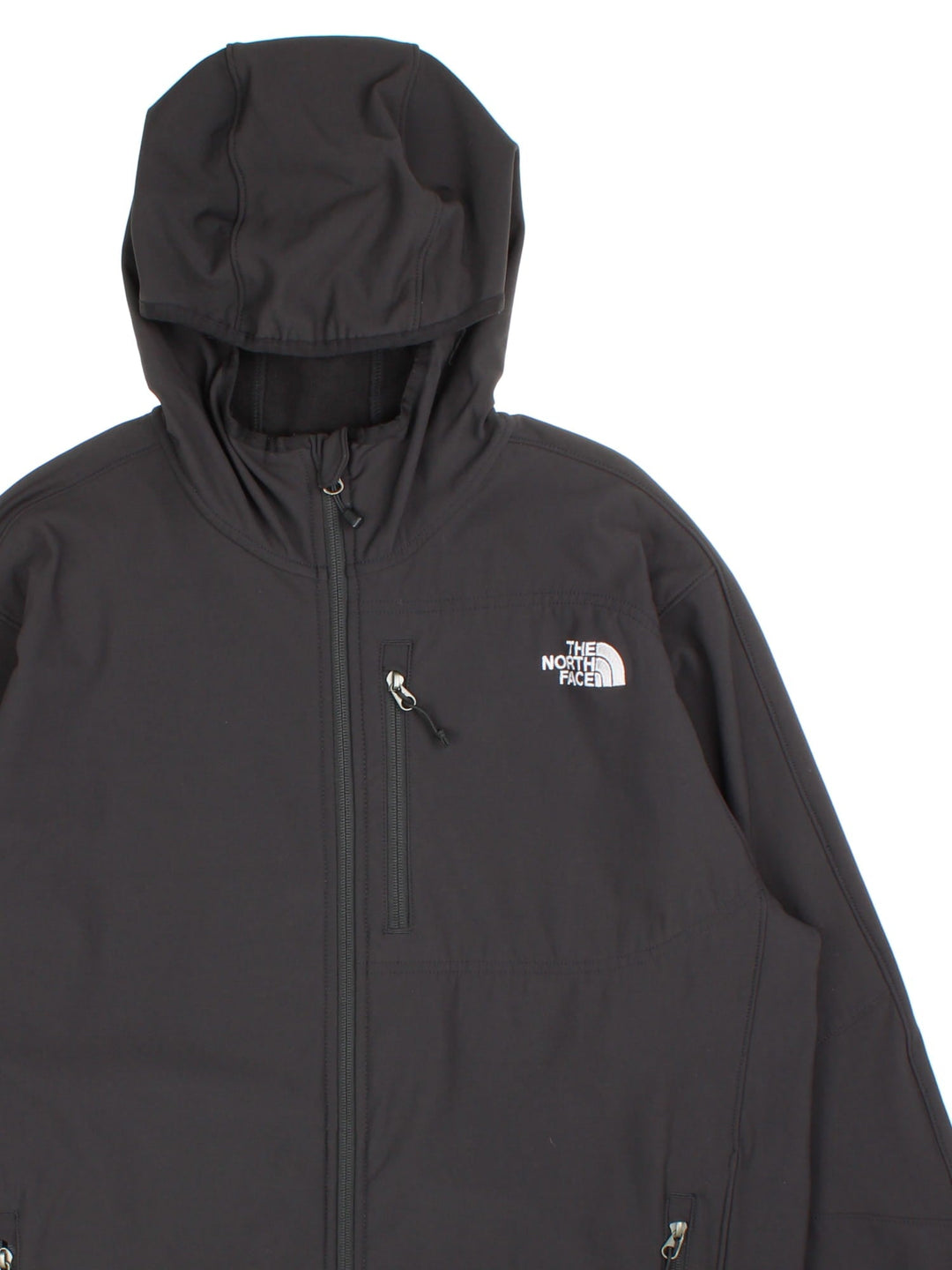 Vintage The North Face Jacket in a black colourway. Zip fastening with hood and zipped pockets. Embroided logo on the front.