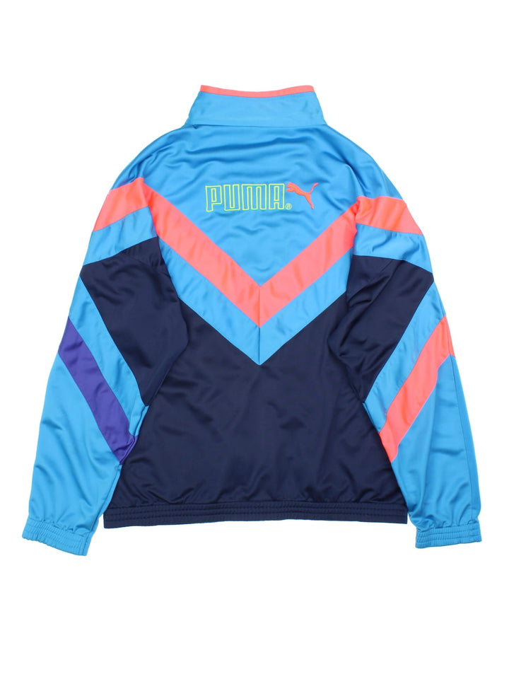 Vintage 80's Puma tracksuit top in a blue colourway, zip fastening and embroideded logo on front and back.