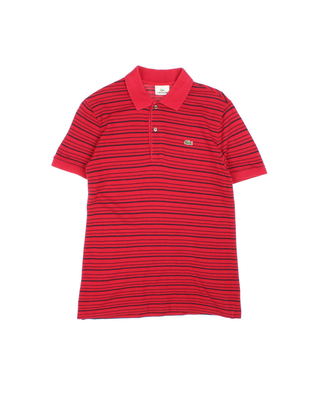 Vintage Lacoste Polo Shirt in a red and black striped colourway with the logo embroidered on the front.