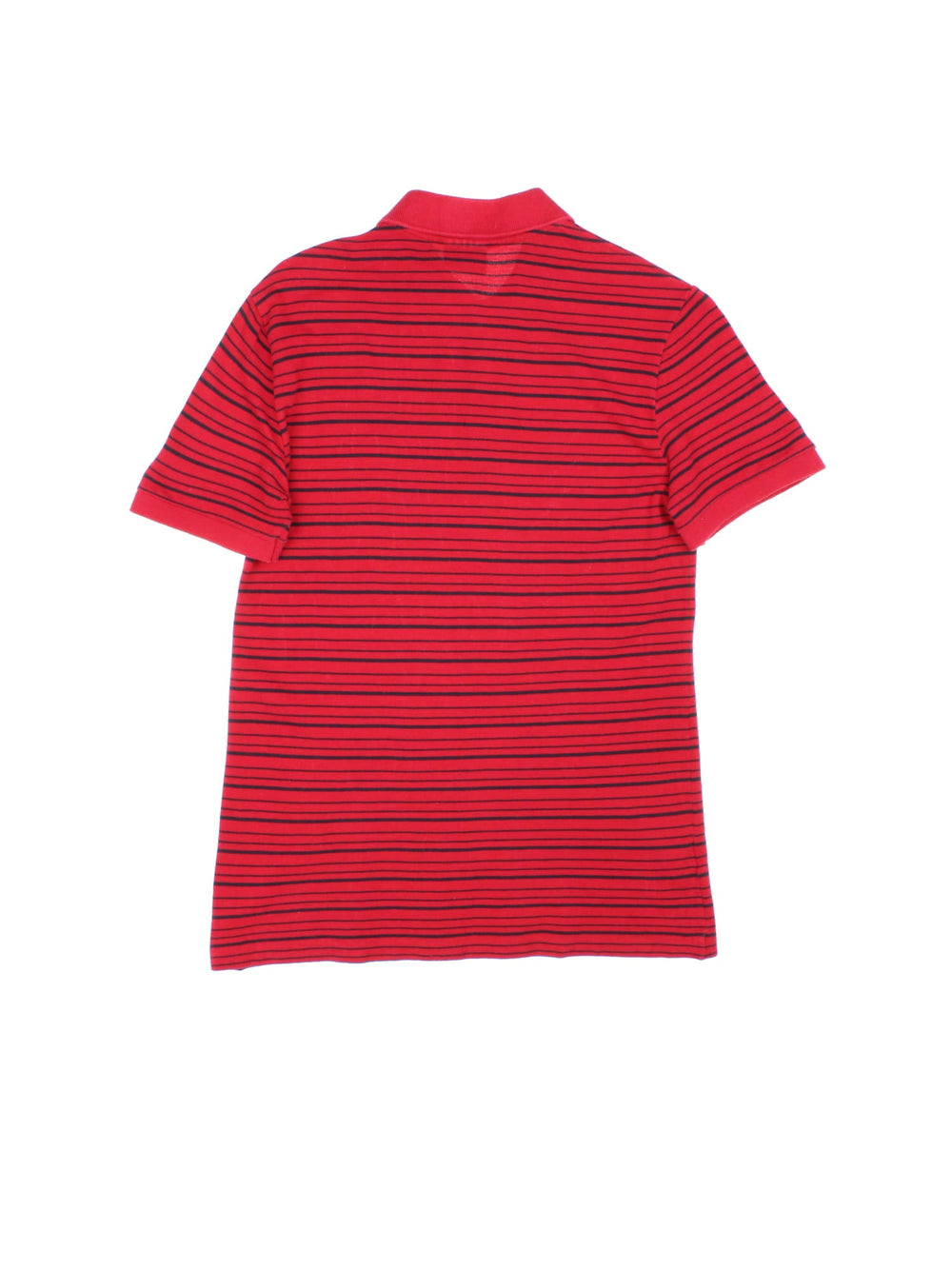 Vintage Lacoste Polo Shirt in a red and black striped colourway with the logo embroidered on the front.