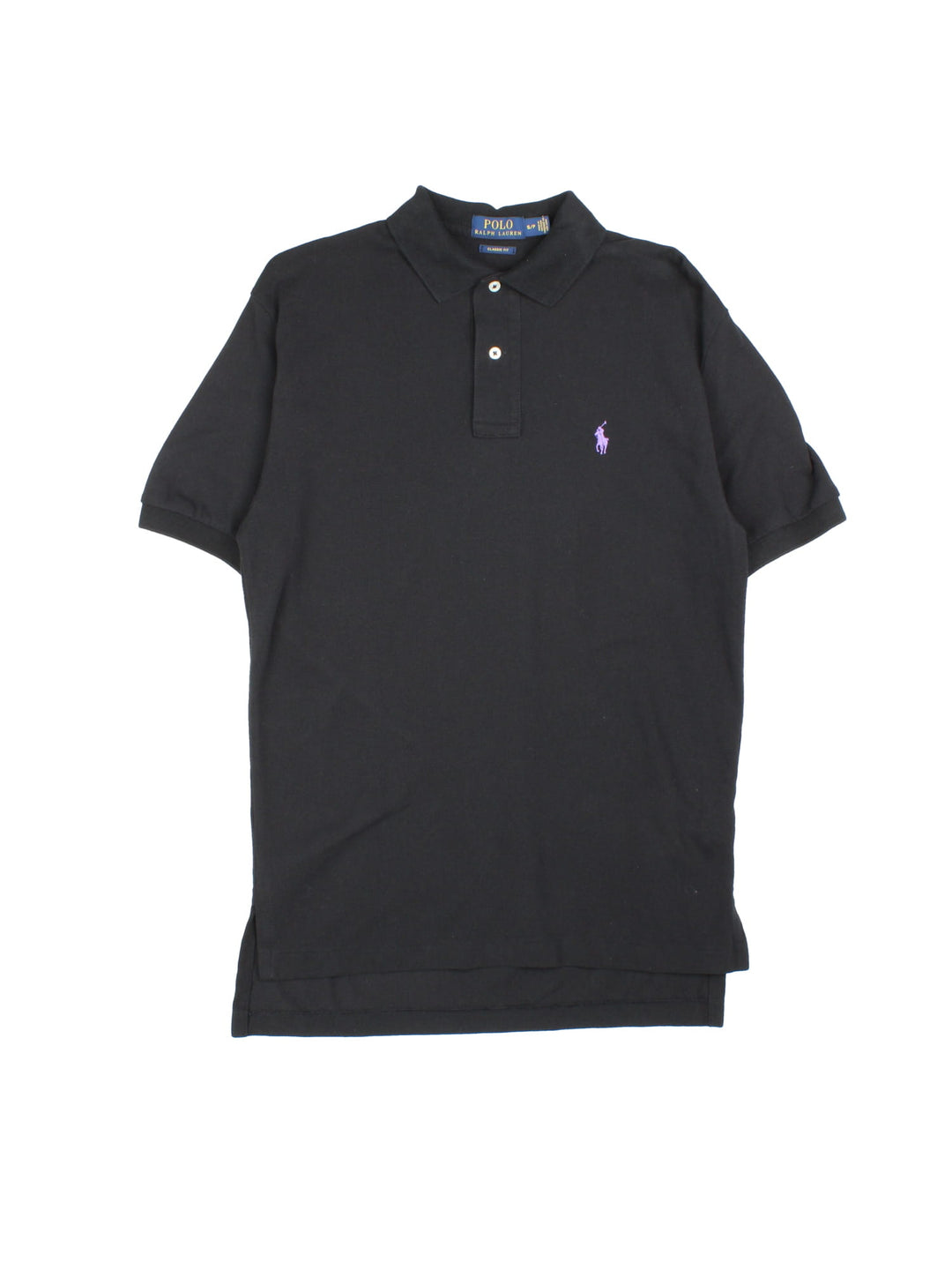 Vintage Ralph Lauren Polo Shirt in a black colourway with the logo embroidered on the front.