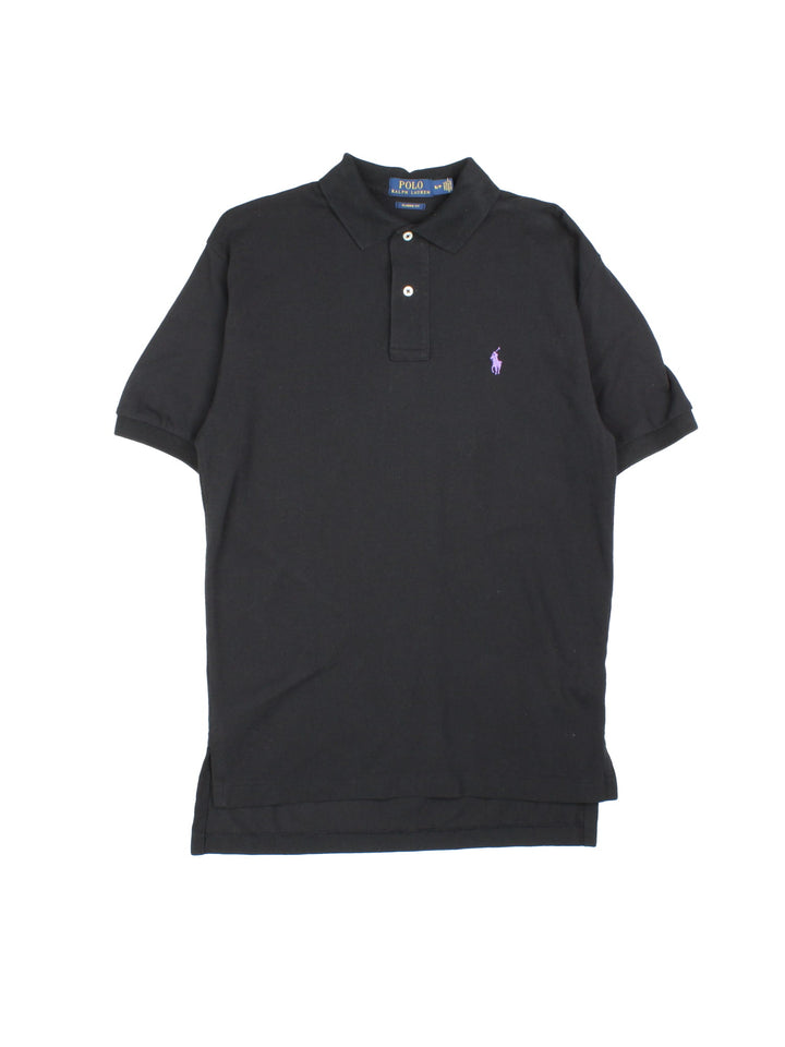 Vintage Ralph Lauren Polo Shirt in a black colourway with the logo embroidered on the front.