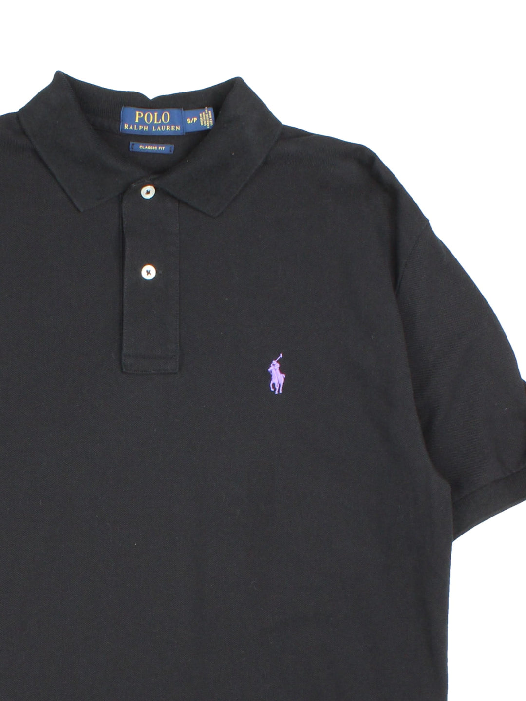 Vintage Ralph Lauren Polo Shirt in a black colourway with the logo embroidered on the front.